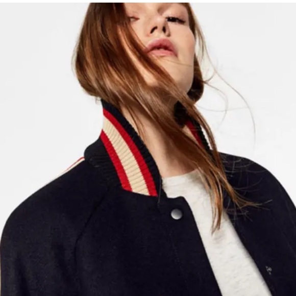 ZARA wool embroidered short jacket baseball jacket-black-Size L NWT - Picture 5 of 14